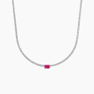 Lab Ruby and Lab Diamond Tennis Necklace