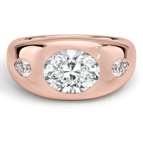 14K Rose Gold Sloane Flush Set Three Stone Diamond Dome Ring