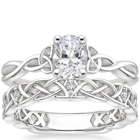 18K White Gold Entwined Celtic Love Knot Ring with Celtic Knot Diamond Ring