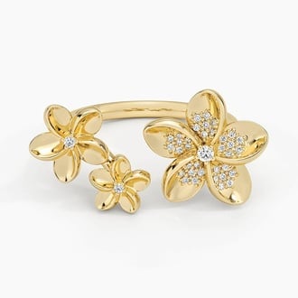 Plumeria Lab Diamond Open Ring in 14K Yellow Gold