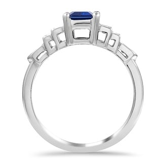 Custom Geometric Baguette Sapphire and Diamond Ring