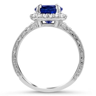 Custom Antique-Inspired Sapphire Halo Diamond Ring