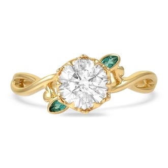 Custom Floral Ring with Emerald Accents