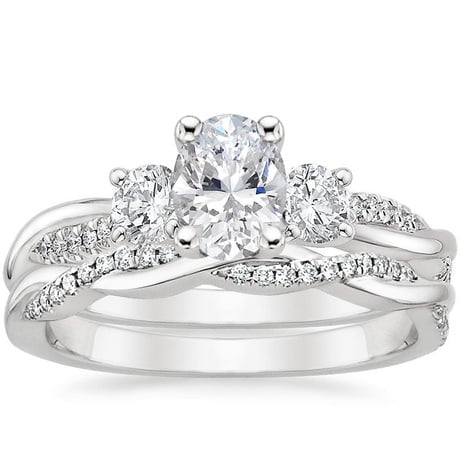 18K White Gold Three Stone Petite Twisted Vine Diamond Bridal Set (1/2 ct. tw.)