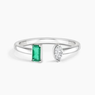 Tess Emerald and Diamond Open Ring in 18K White Gold