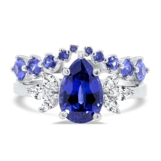 Custom Sapphire and Diamond Contoured Ring Set