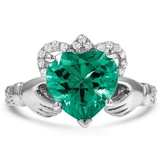 Custom Emerald Claddagh Ring with Diamond Accents