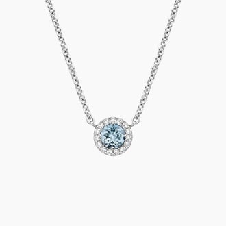 Aquamarine Halo Diamond Necklace