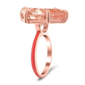 Custom Red Enamel and Pink Lab Diamond Ring