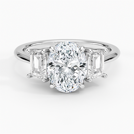 Luxe Embrace Three Stone Trapezoid Diamond Engagement Ring