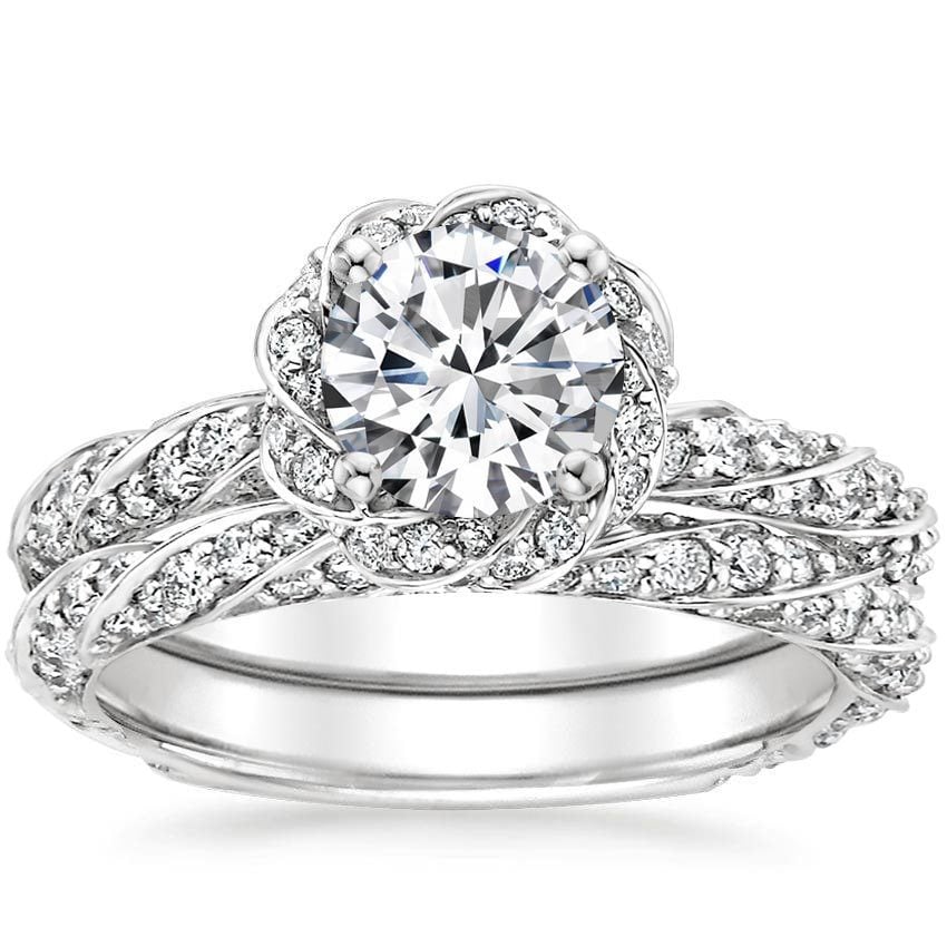 Three Sided Pave Diamonds Engagement Ring