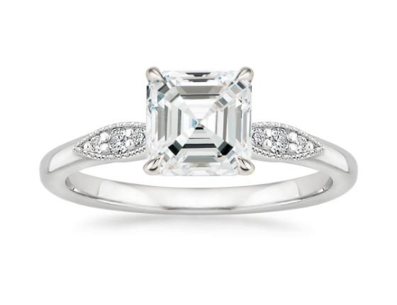 milgrain asscher diamond engagement ring