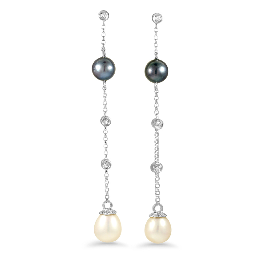 ご購 14K White Gold Pearl Earrings, Dangle Jewelry, June Birthday Wedding ...