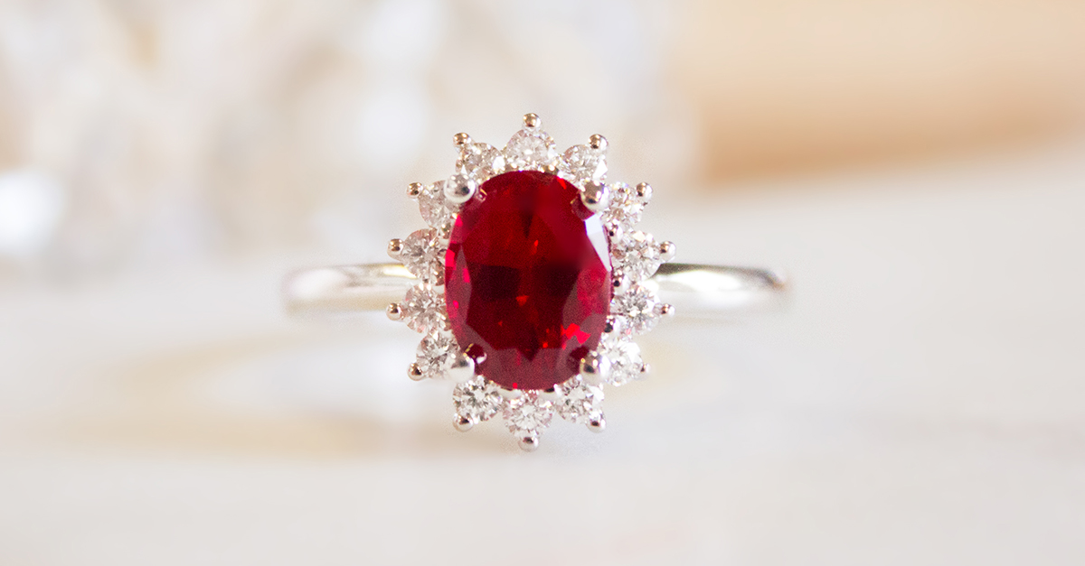 ruby surrounded by diamonds ring