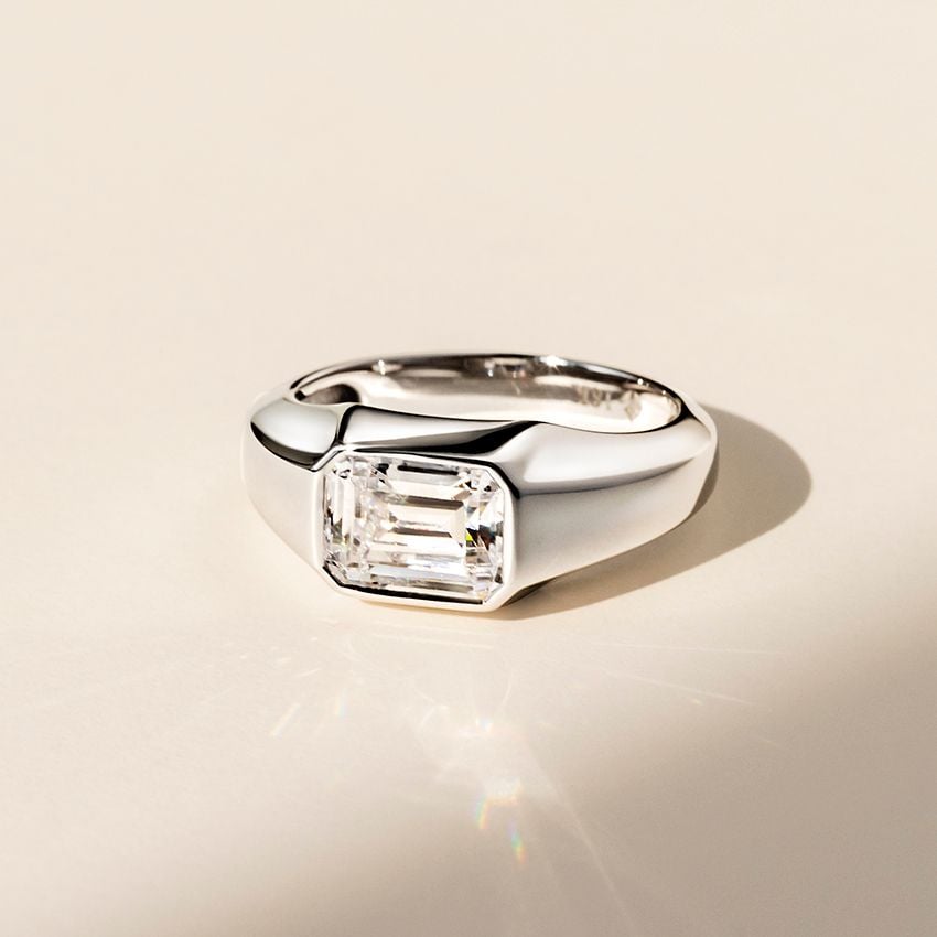 Holden Center Half Bezel — Emerald Engagement Ring