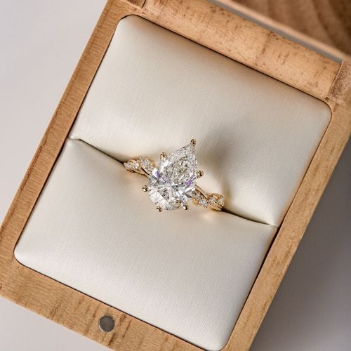 North Star - Brilliant Cut Moissanite Engagement Ring with Diamond Halo - Ready to Ship 14K Rose Gold