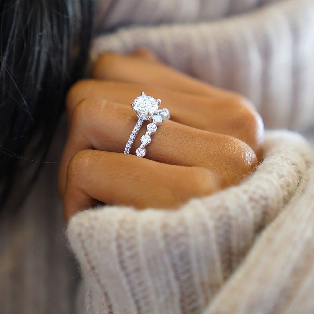 Engagement ring with diamond wedding band boss music