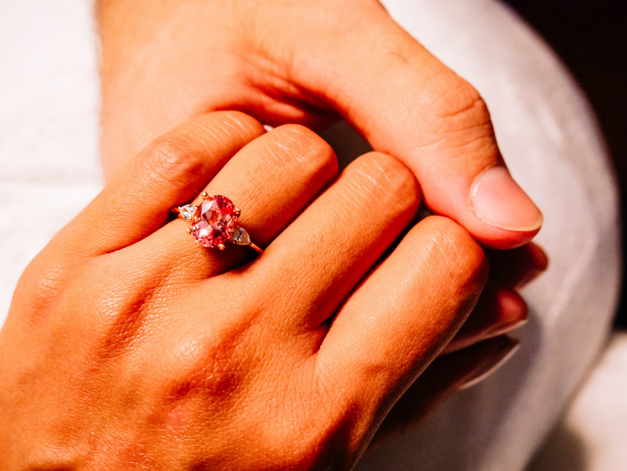 Blush Pink Sapphire Engagement Ring. Light Peach Pink Sapphire 