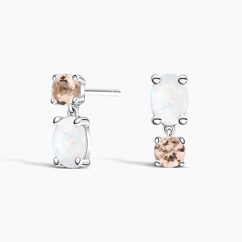 Asymmetrical Opal and Morganite Earrings