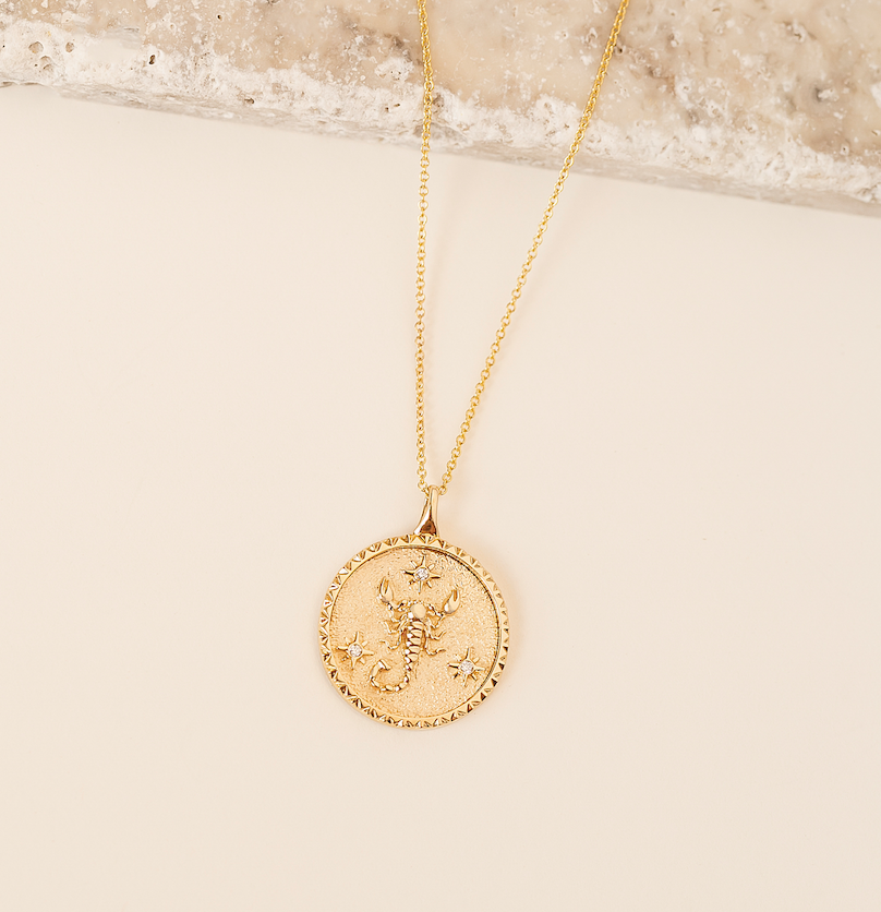 Scorpio Zodiac Necklace in 10kt Yellow Gold