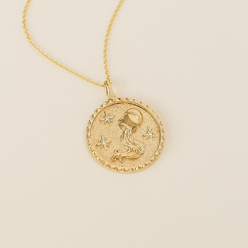 G Engraved Sun Ray Coin Pendant Necklace - Necklaces