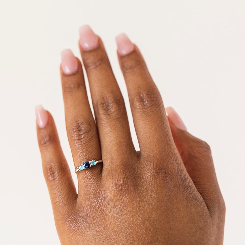 Tri Swiss Blue Topaz and Sapphire Ring