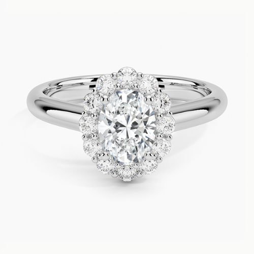 Lotus Flower Halo Diamond Engagement Ring