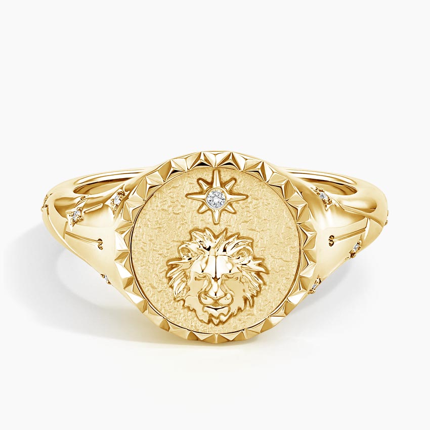 Leo Zodiac Diamond Signet Ring