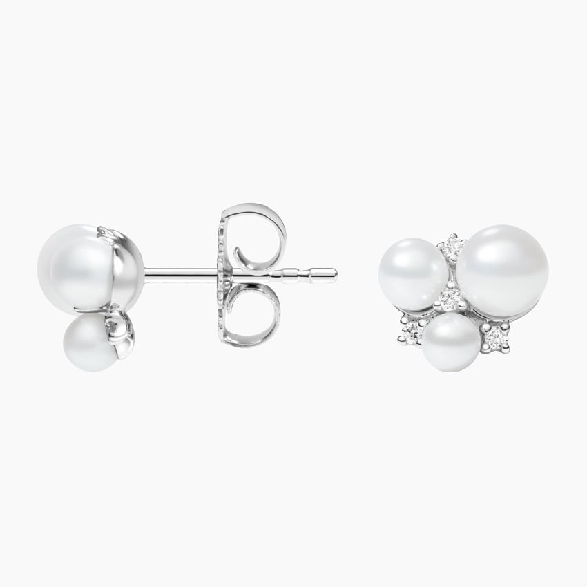 Blossom Cultured Pearl and Diamond Cluster Earrings