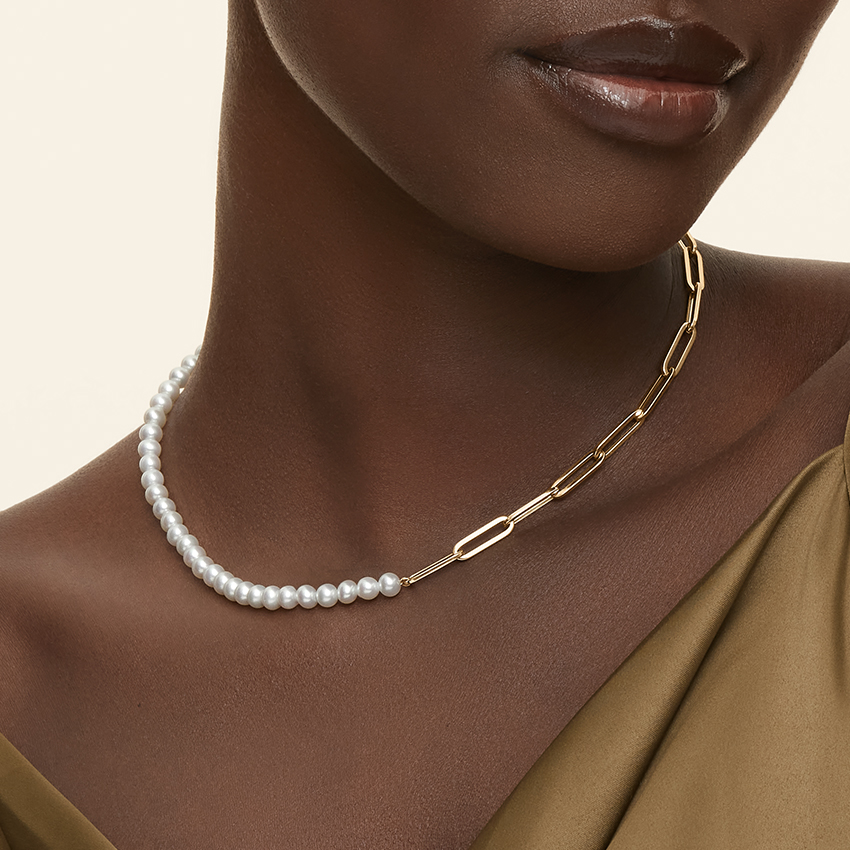 Duality Cultured Pearl and Paperclip Chain Necklace