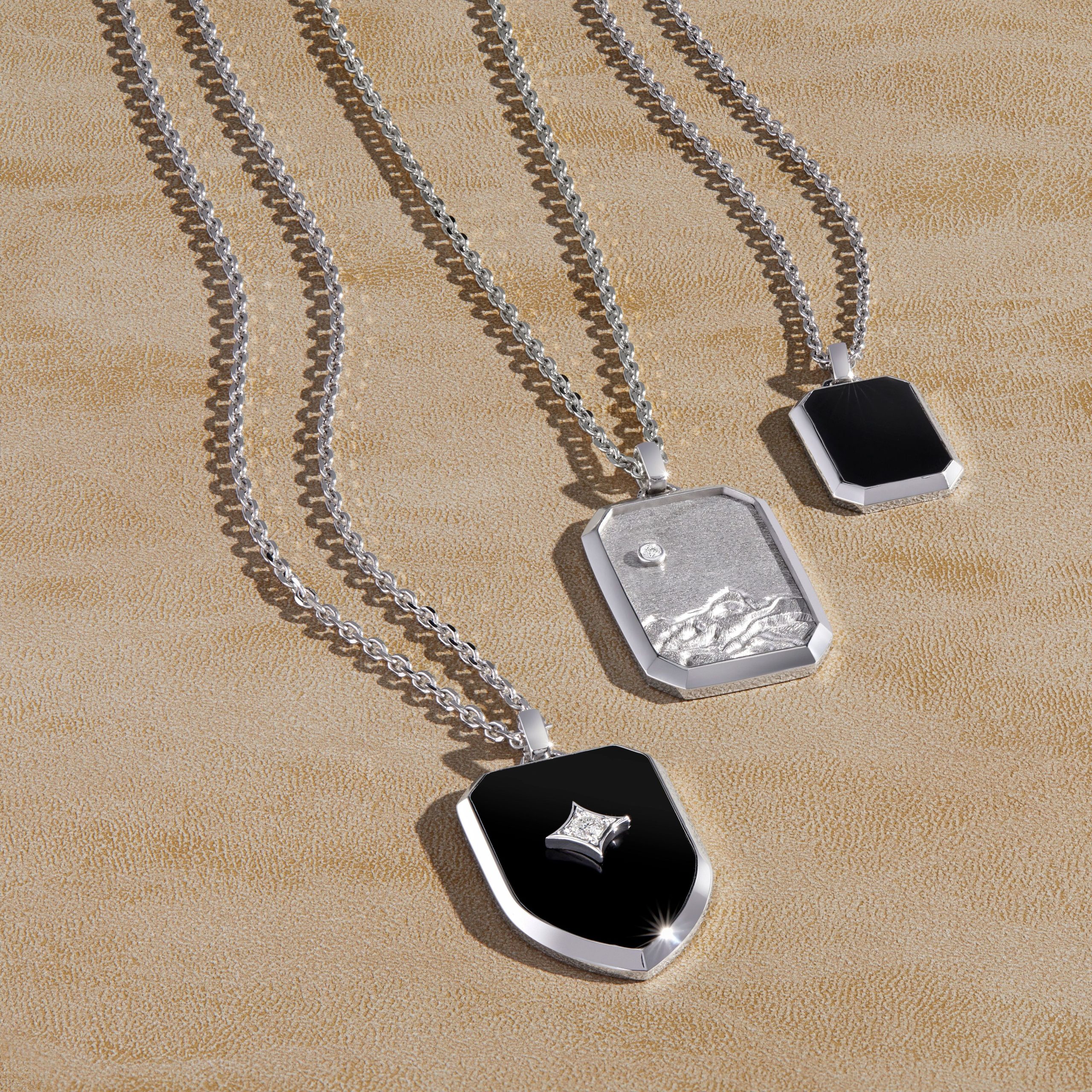 Men's White Gold Chain Necklaces with Black Onyx