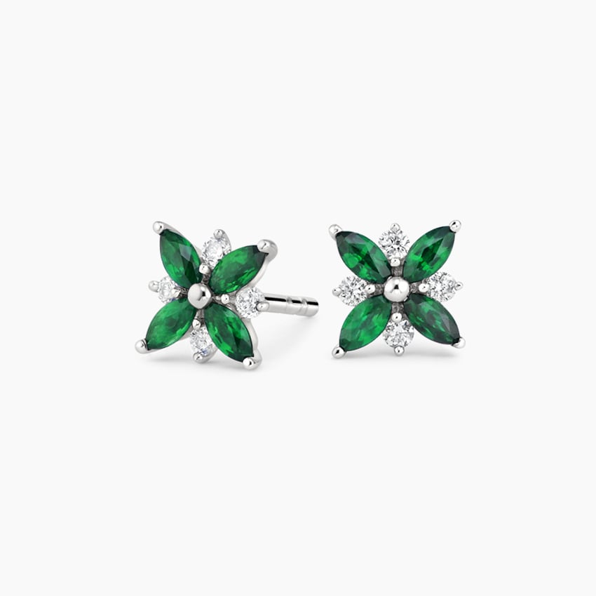 Petal Lab Emerald and Diamond Earrings