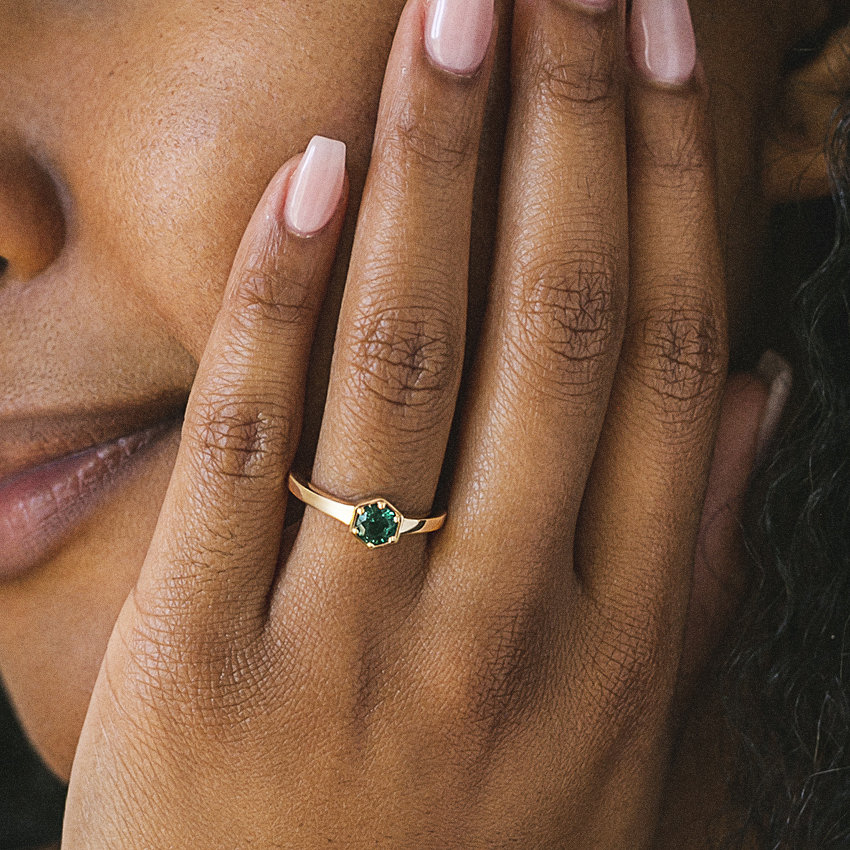 Oval East West Lab Created Emerald Engagement Ring | LUO