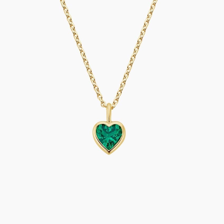 Heart Shaped Lab Emerald Bezel Pendant Necklace