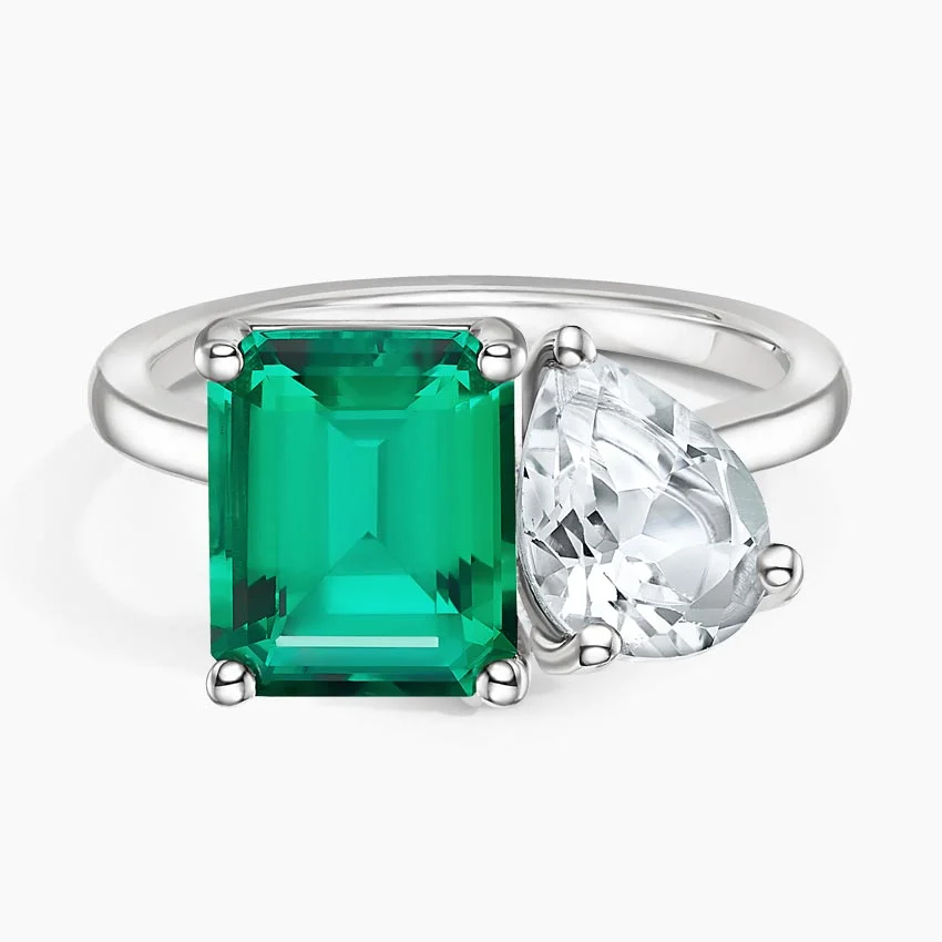 Toi Et Moi Lab Emerald and White Topaz Cocktail Ring