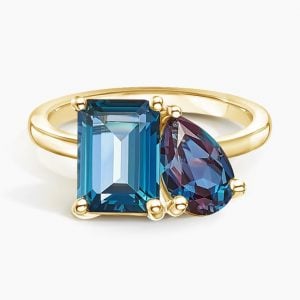 Toi et Moi London Blue Topaz and Lab Alexandrite Ring