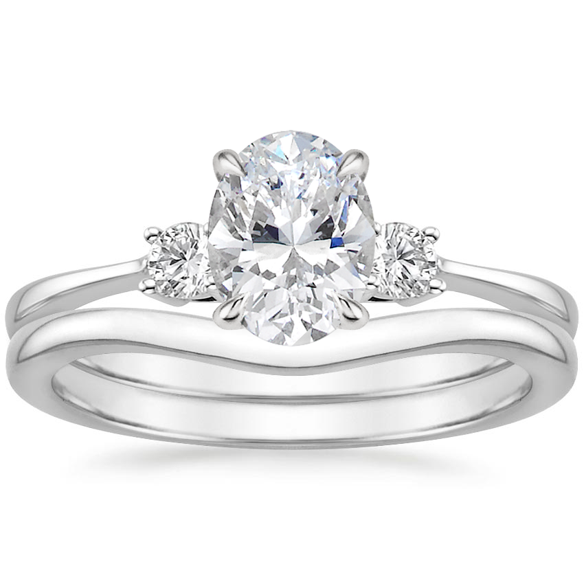 Selene Diamond Ring with Petite Curved Wedding Ring