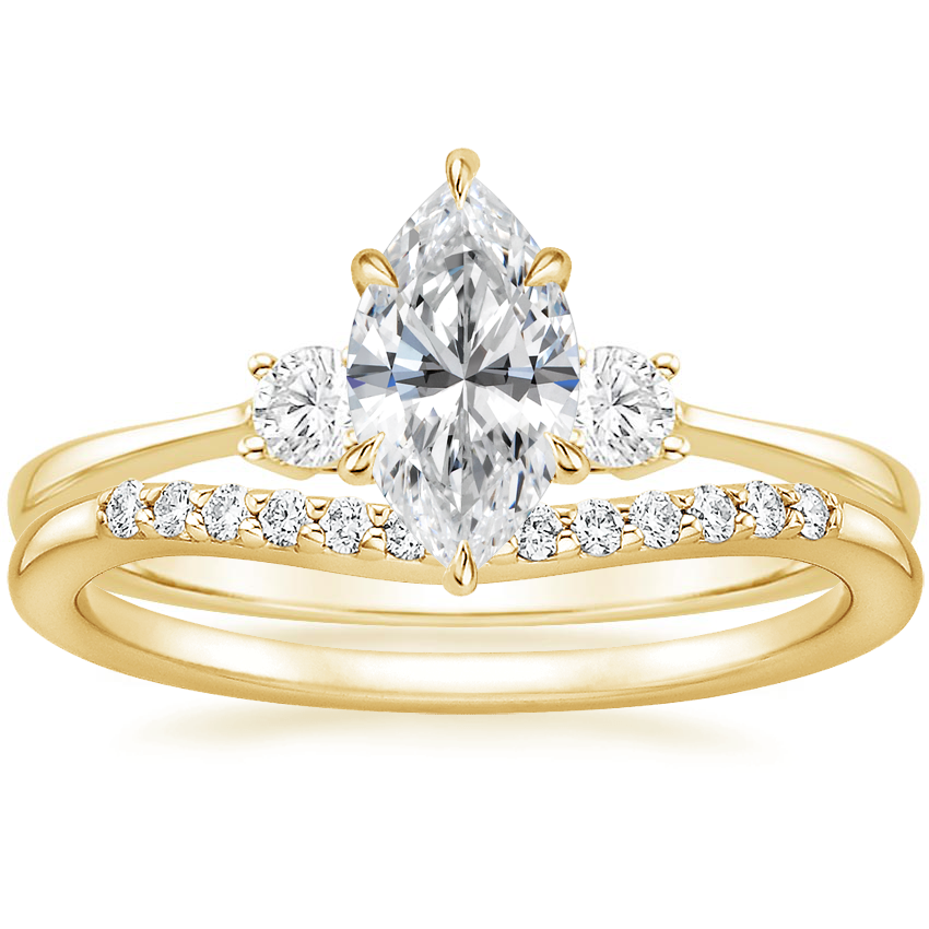 Selene Diamond Ring with Petite Curved Diamond Ring