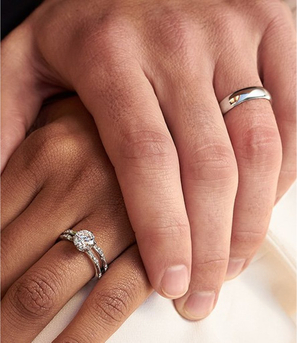 Meteorite Wedding Ring Set with Diamond Ring