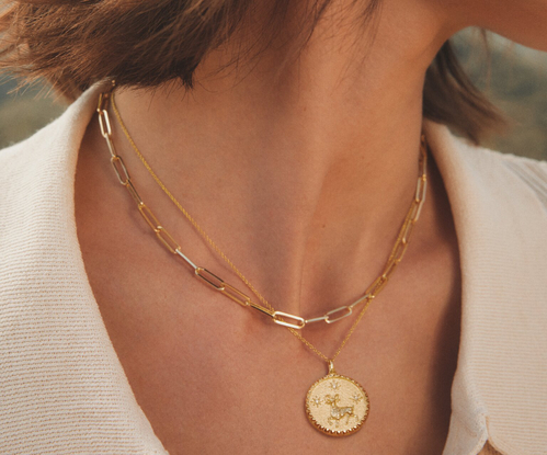 Gold, diamond, layering necklaces. 