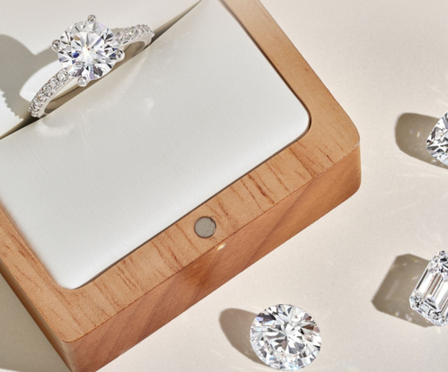 Lab diamond ring in a jewelry box.