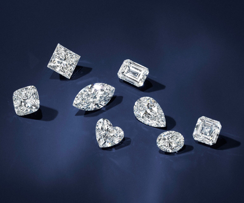 Loose diamonds in a variety of shapes.