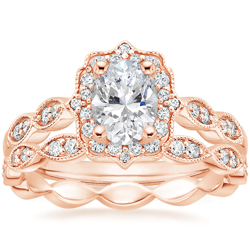 14K Rose Gold Cadenza Halo Diamond Ring with Cadenza Eternity