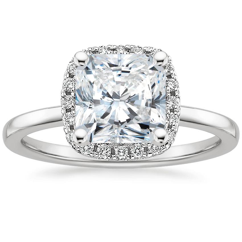 18K White Gold French Halo Diamond Ring, large top view