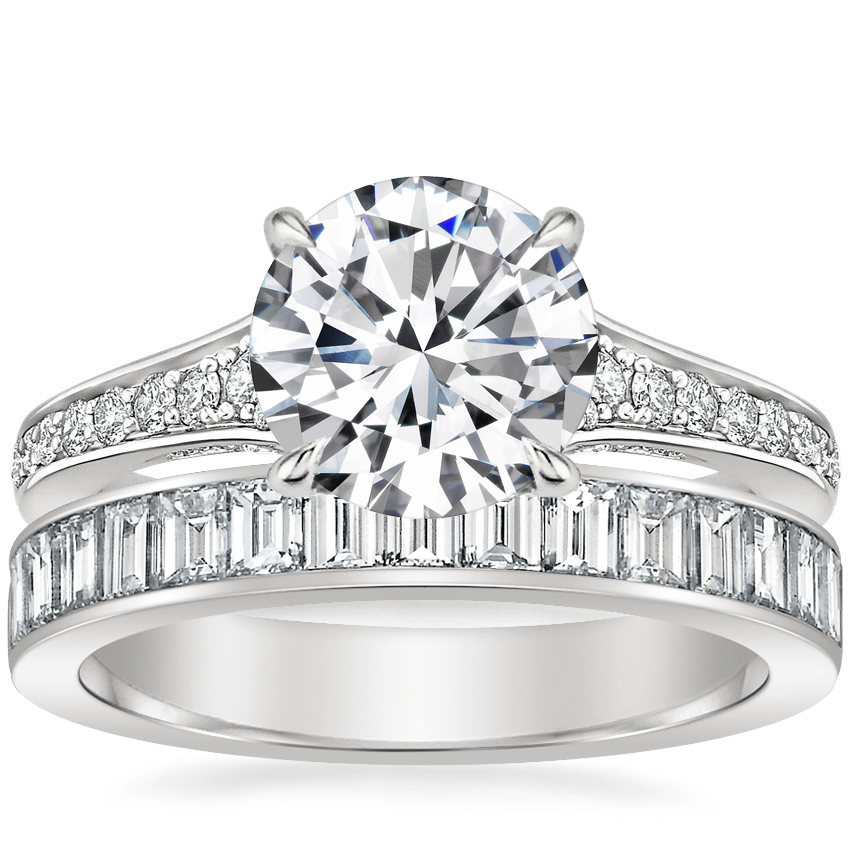 18K White Gold Zelda Diamond Ring (1/4 ct. tw.) with Channel Set Baguette  Diamond Ring (1 ct. tw.)