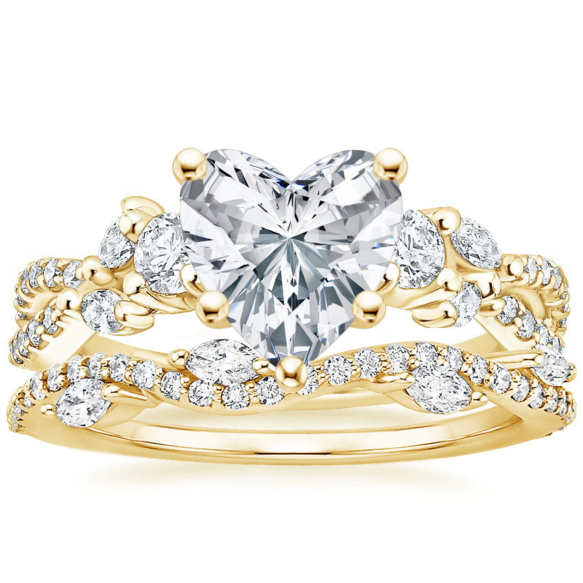 18K Yellow Gold Three Stone Luxe Willow Diamond Ring with Luxe Winding Willow Diamond Ring