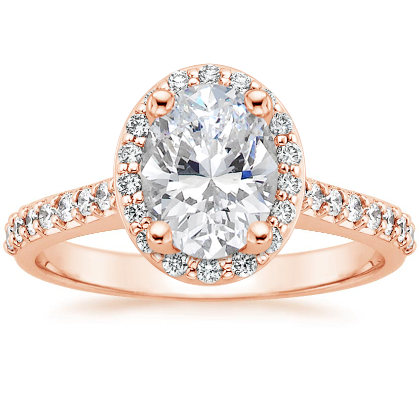 14K Rose Gold Halo Diamond Ring with Side Stones (1/3 ct. tw.), large top view