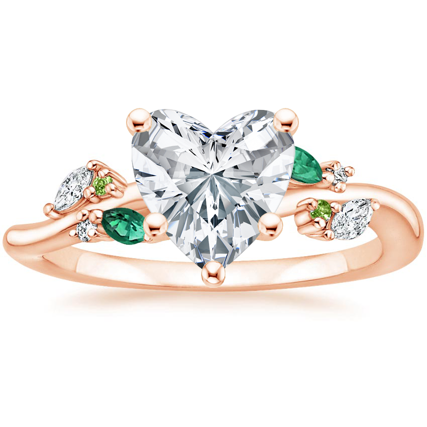 14K Rose Gold Arden Diamond Ring with Lab Emerald Accents, large top view