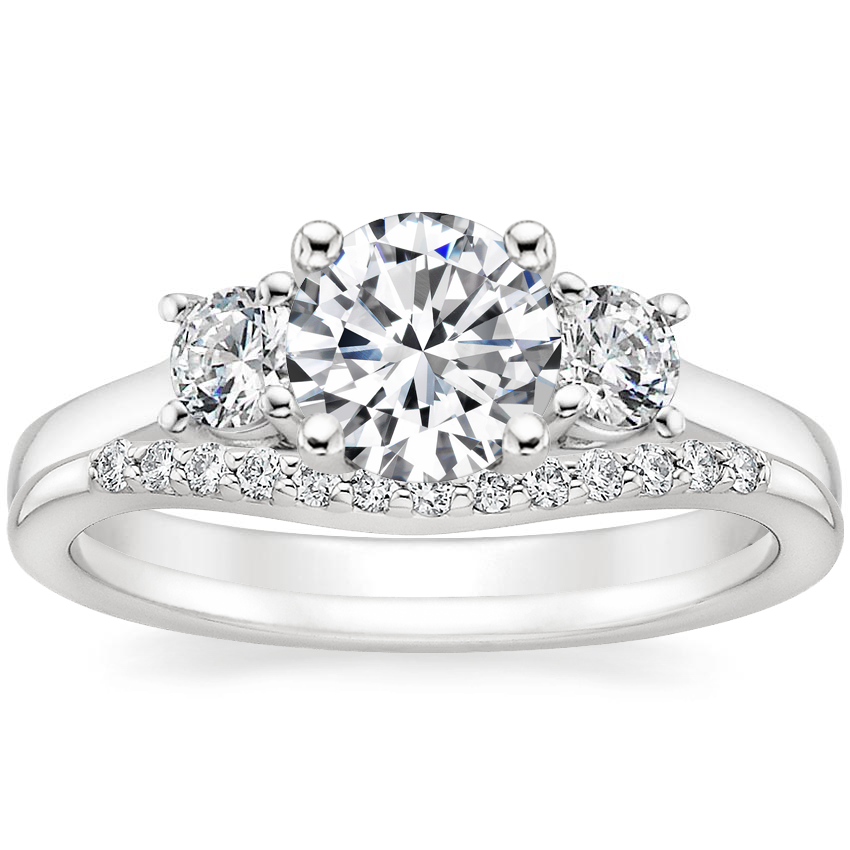 Petite Three Stone Trellis Diamond Ring (1/3 ct. tw.) with Petite Curved Diamond Ring (1/10 ct. tw.) in Platinum