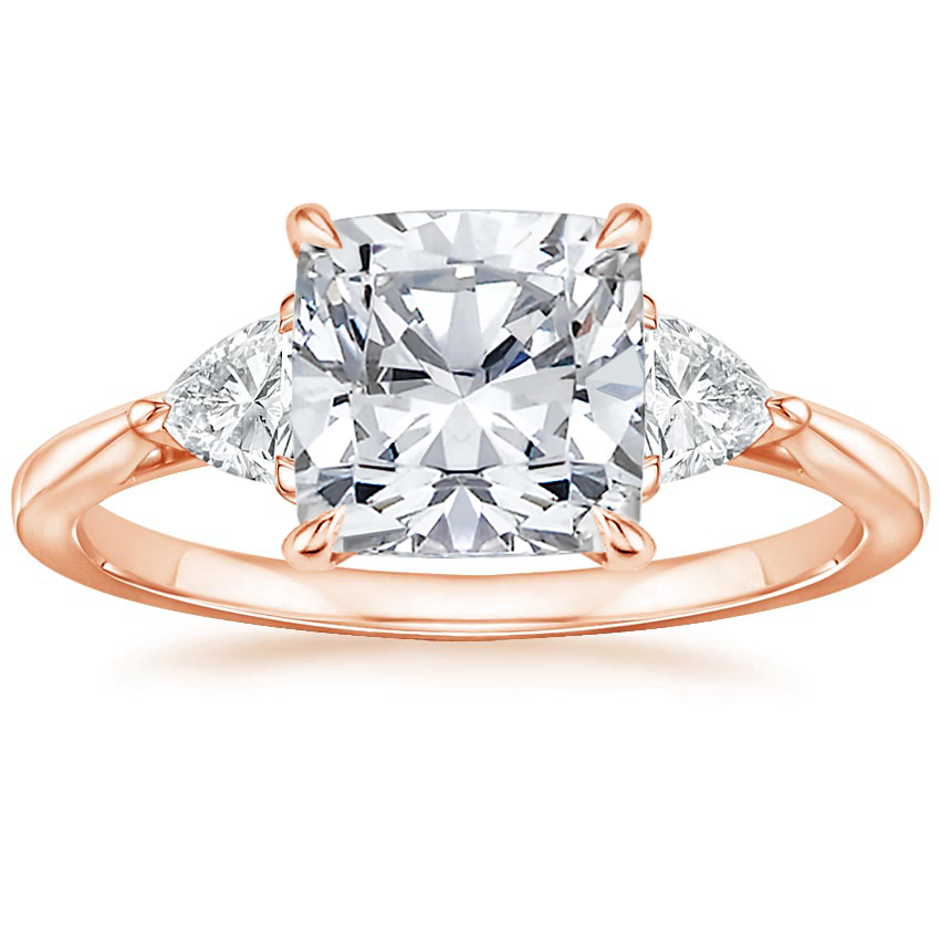 14K Rose Gold Luxe Trillion Cut Three Stone Diamond Ring, large top view